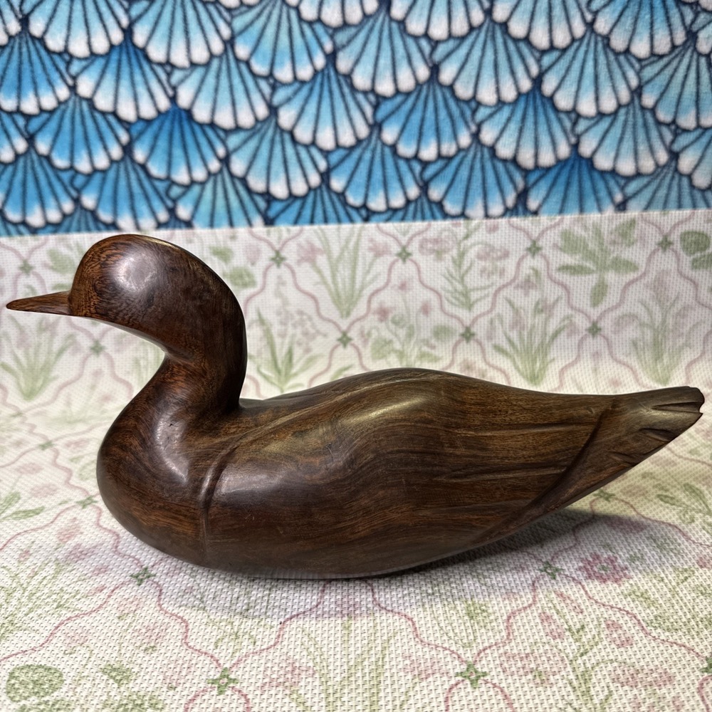 Vintage Hand Carved Wooden Duck Figurine Decoy Rustic Farmhouse Decor